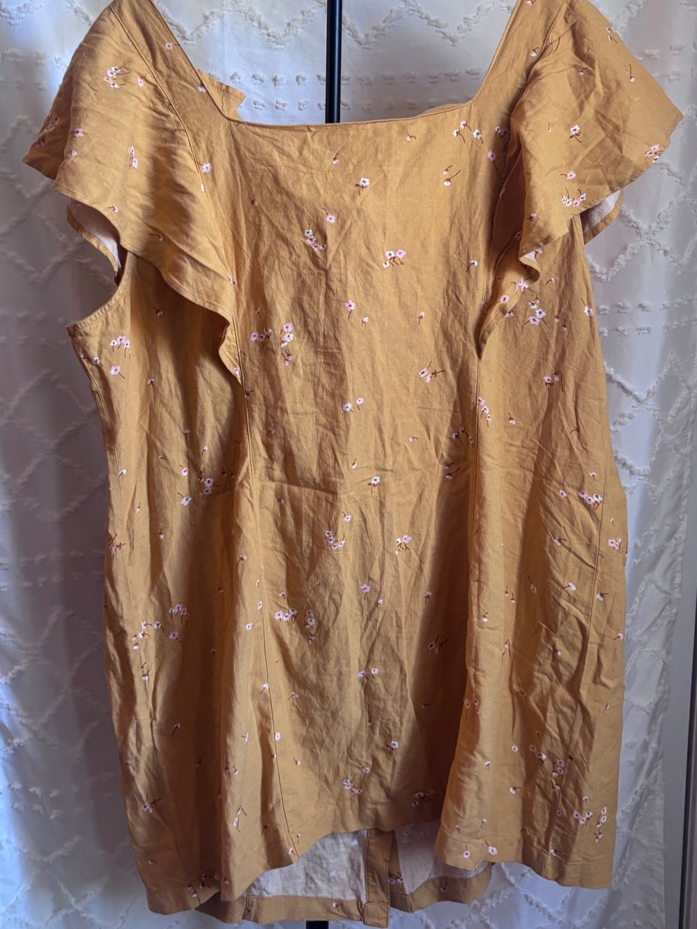 a.n.a Mustard Floral Linen Blend Flutter Sleeve Button Front Blouse 2X NWT - Picture 2 of 8